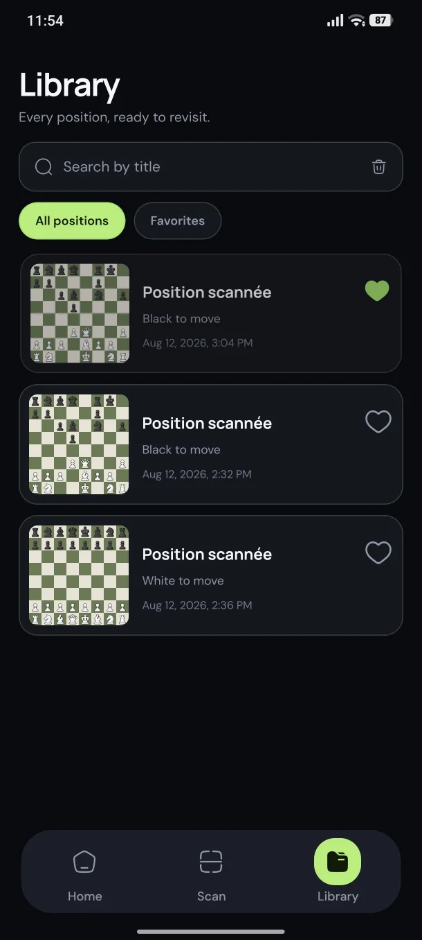 Chesspresso library screen with saved scanned positions